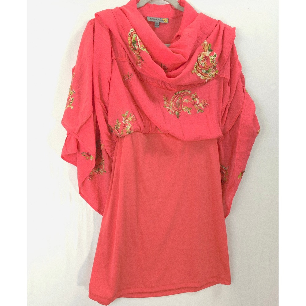 Anthropologie Figueroa & Flower Embroidered Dress Coral Pink Tiered M Boho - Picture 8 of 14